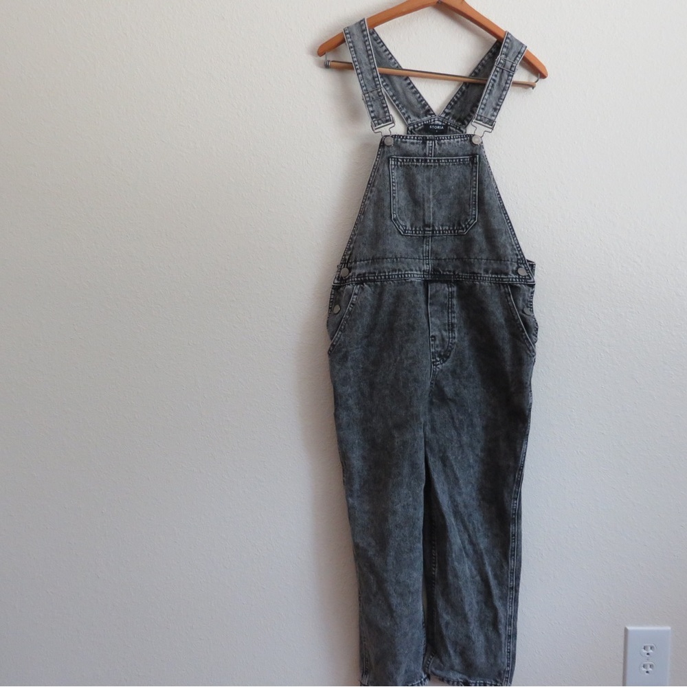 Storia Black Acid Wash Denim Overalls SZ Small